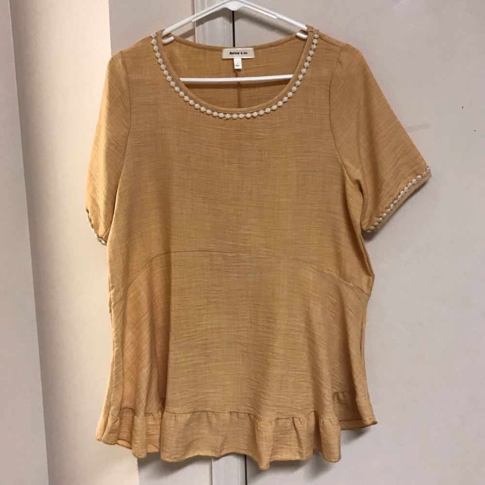 Yellow ROOLEE peplum top with white detail